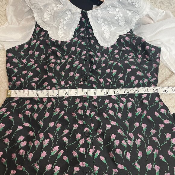 & Other Stories Embroidered Jacquard Mini Dress with Contrasting Cotton Sleeves - Picture 9 of 12